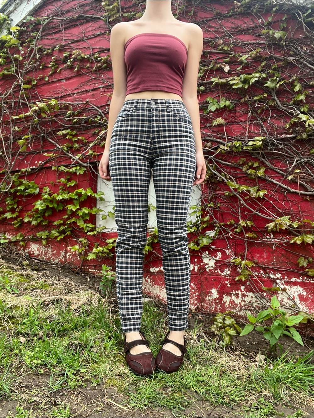 American Eagle Outfitters Black & White Plaid Skinny Pants